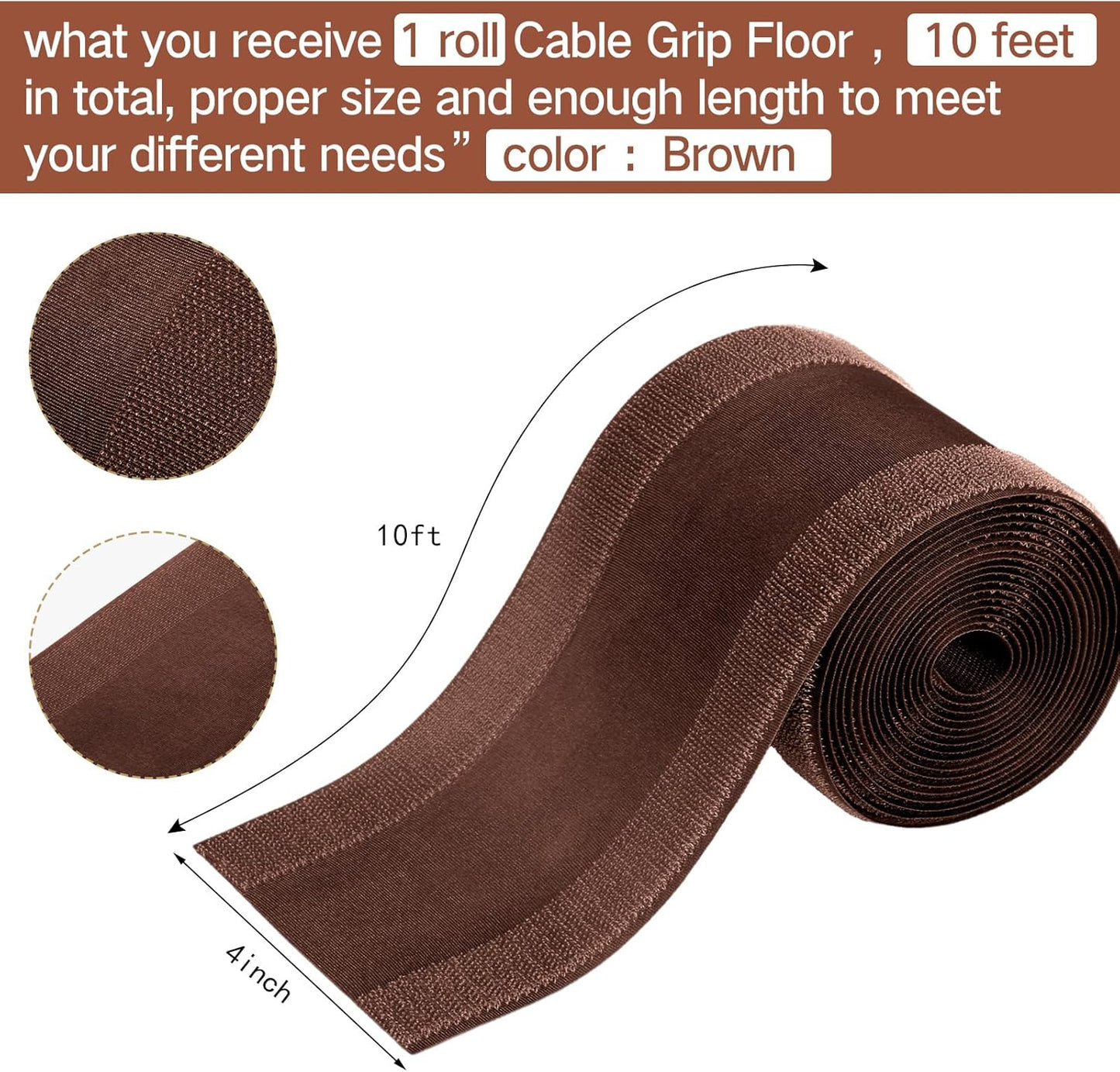 WILLBOND Carpet Cord Cover Cable Grip Floor Cover Cable Protector Management Only for Commercial Office Carpet(Brown,9.84 ft)