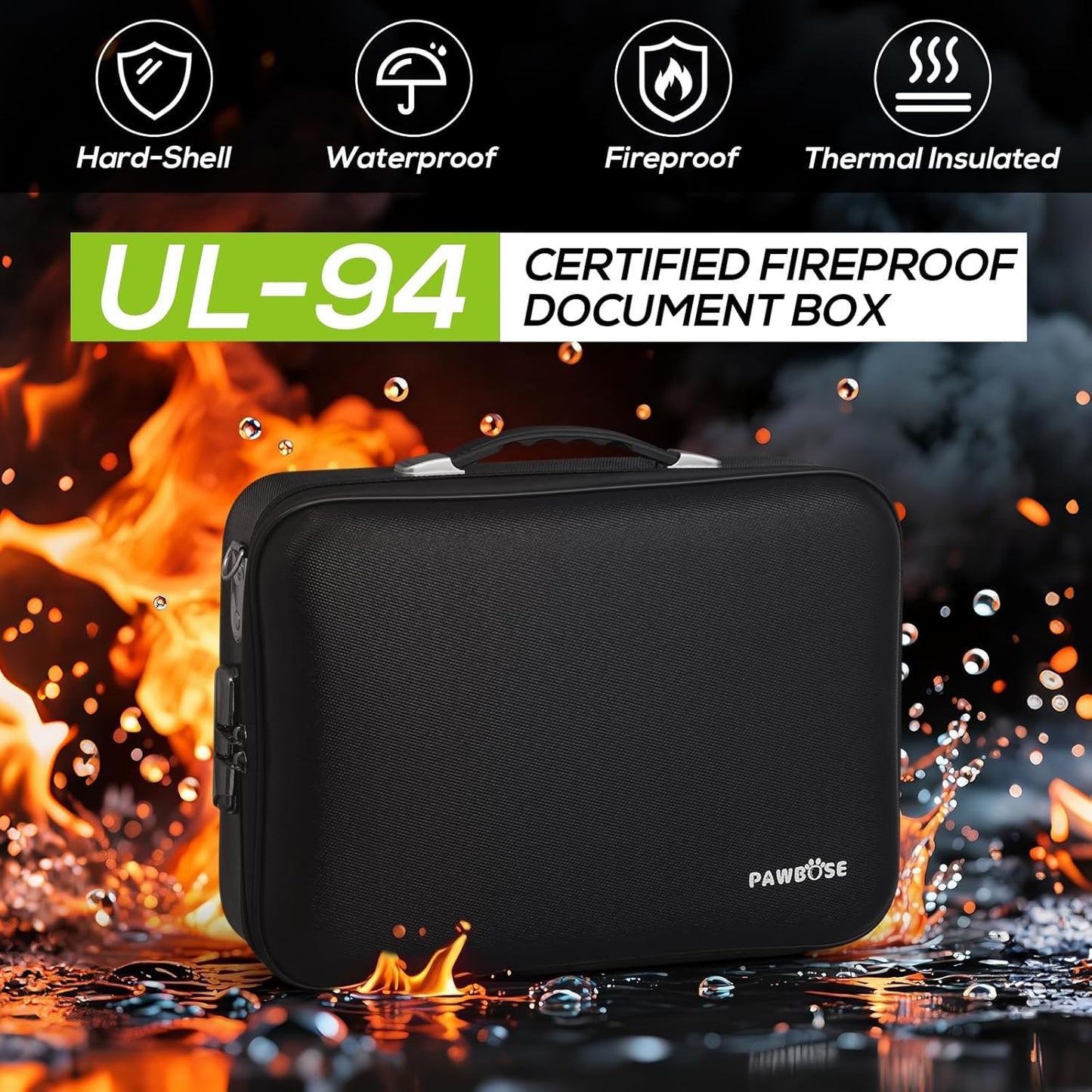 Fireproof Document Box with Combination Lock, Fireproof Water-Resistant Hard Case Safe for Important Documents, Certificates, Laptop, Passports（16''x12''x5''