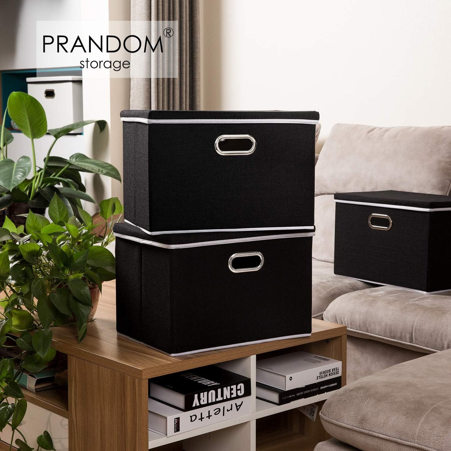 PRANDOM Extra Large Collapsible Storage Bins with Lids [3-Pack] Linen Fabric Foldable Storage Baskets Boxes Organizer Containers Cube with Cover for Bedroom Closet Office Nursery (22.8x15.7x13.8)