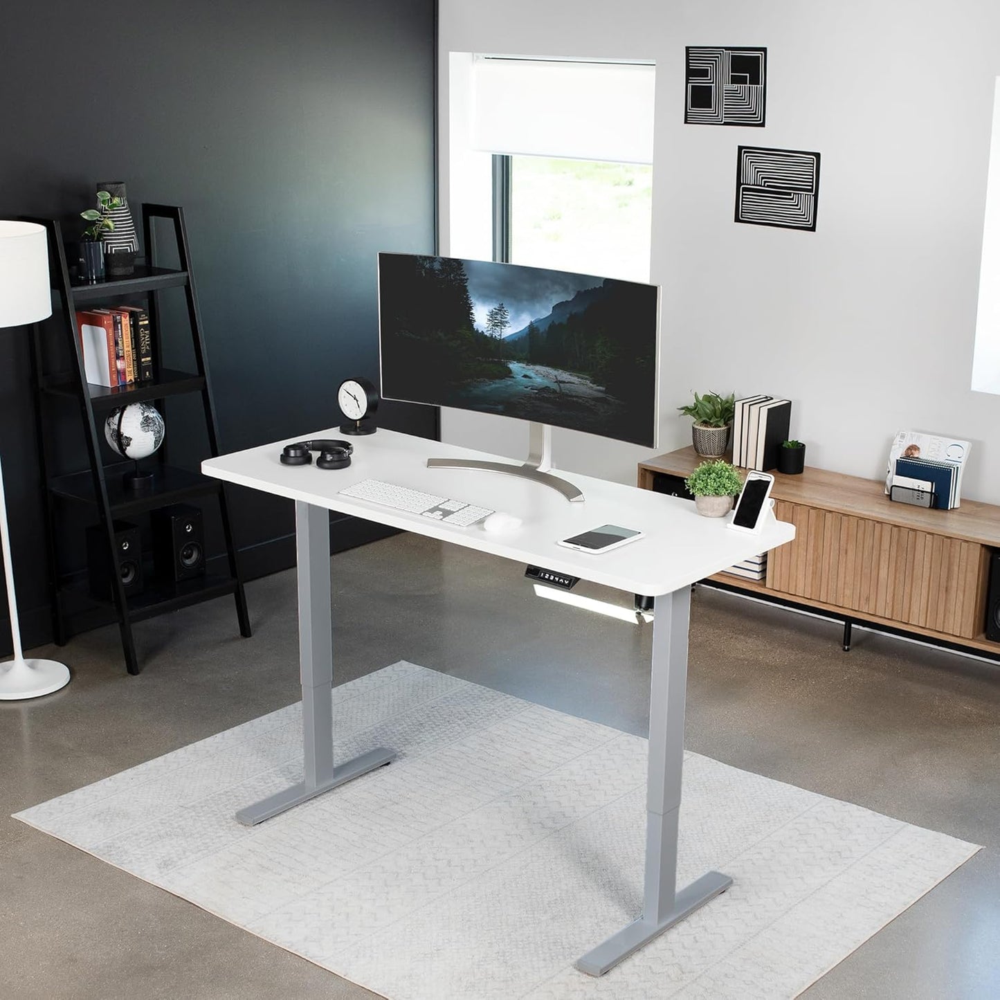 VIVO Electric 60 x 24 in Standing Desk, Memory Height Adjustment, 1B Series, One-Piece White Top, Gray Frame, DESK-KIT-1G6W