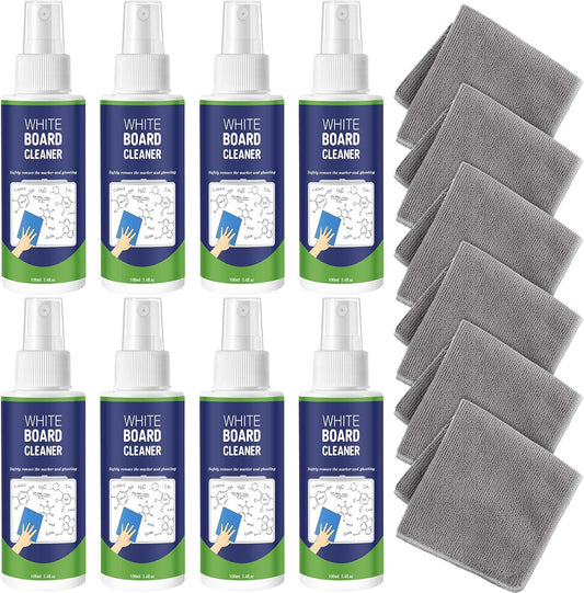 Loopeer 8 Pack Whiteboard Cleaner Spray 3. 4 oz Dry Erase Board Cleaner with Cloths Non Toxic Dry Erase Cleanning Removes Stubborn Marks from Whiteboards