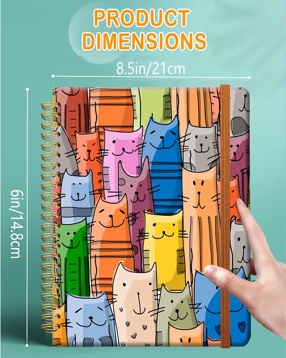 Ruled Spiral Writing Notebook,A5 Hardcover Lined College Journal for Women Lady,Fashion Puppy Watercolor Strong Twin-Wire Binding with Premium Paper,8.4" X 6",Perfect for School,Office,Home Gifts(Funny Cats)