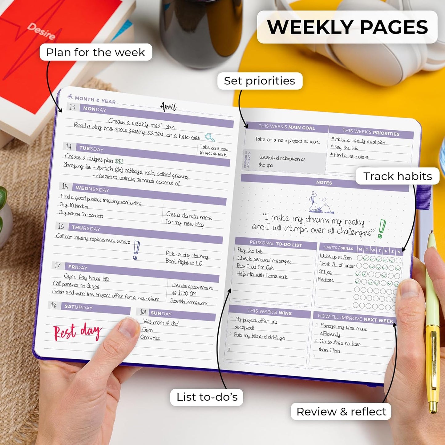 Clever Fox Planner 2nd Edition – Colorful Weekly & Monthly Goal Planner, Time Management & Productivity Organizer, Undated, A5 (Purple)