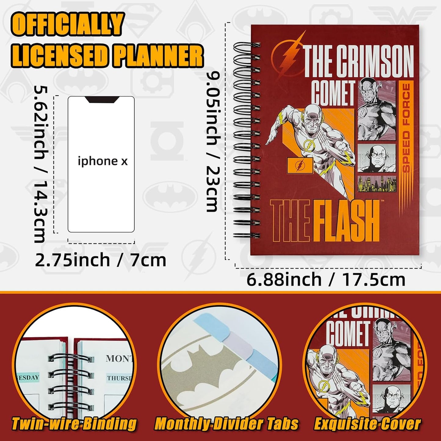 Cool Hero Academic Planner, Weekly Monthly Daily Agenda, Custom Date Organizer for Junior，Senior Students, Spiral Bound Notebook with Colorful Tabs,Datebooks for Time Management (Red and Yellow)