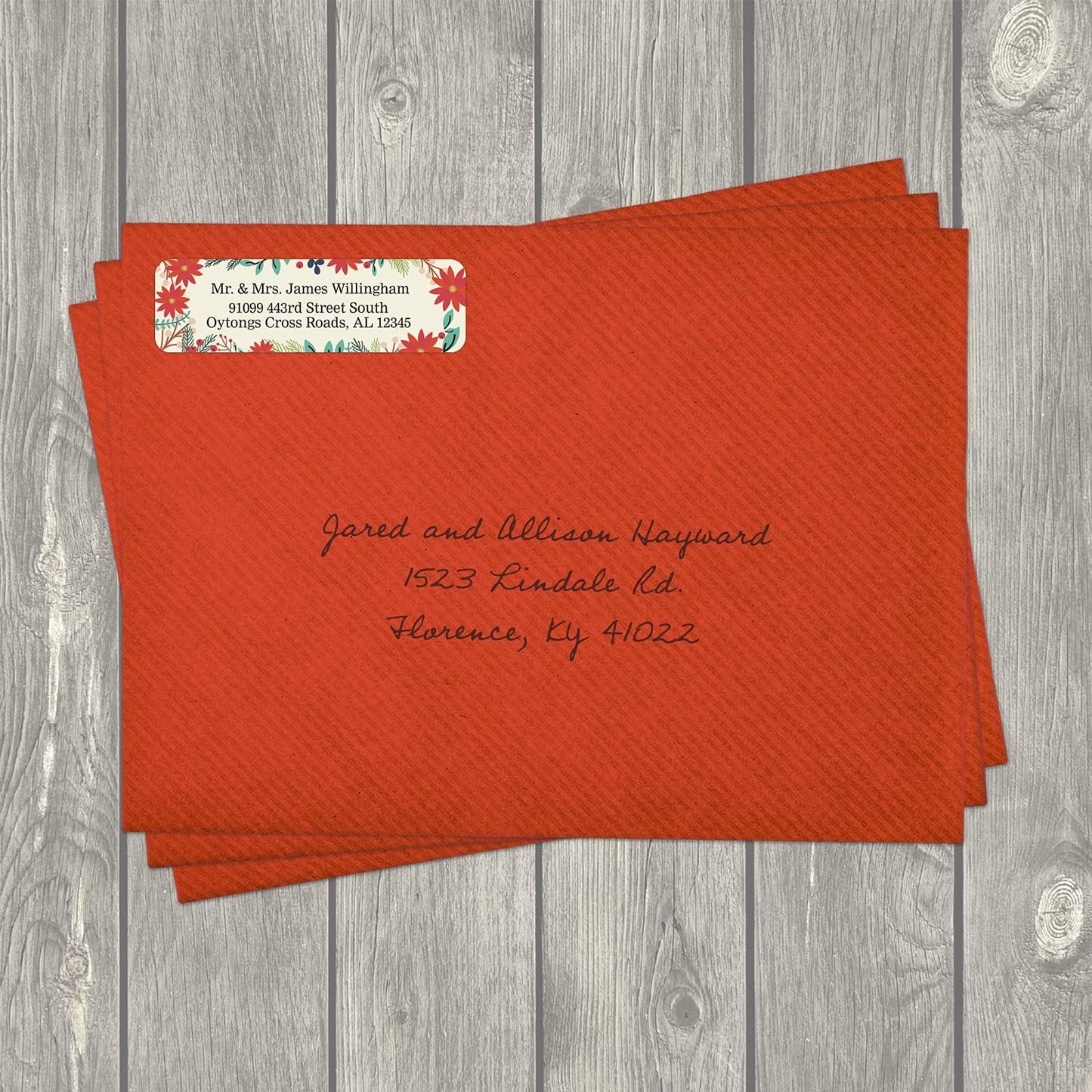 Ivory Holiday Floral Rolled Address Labels/Roll of 500 Personalized Return Address Labels/Designer Return Address Stickers in Elegant Plastic Dispenser