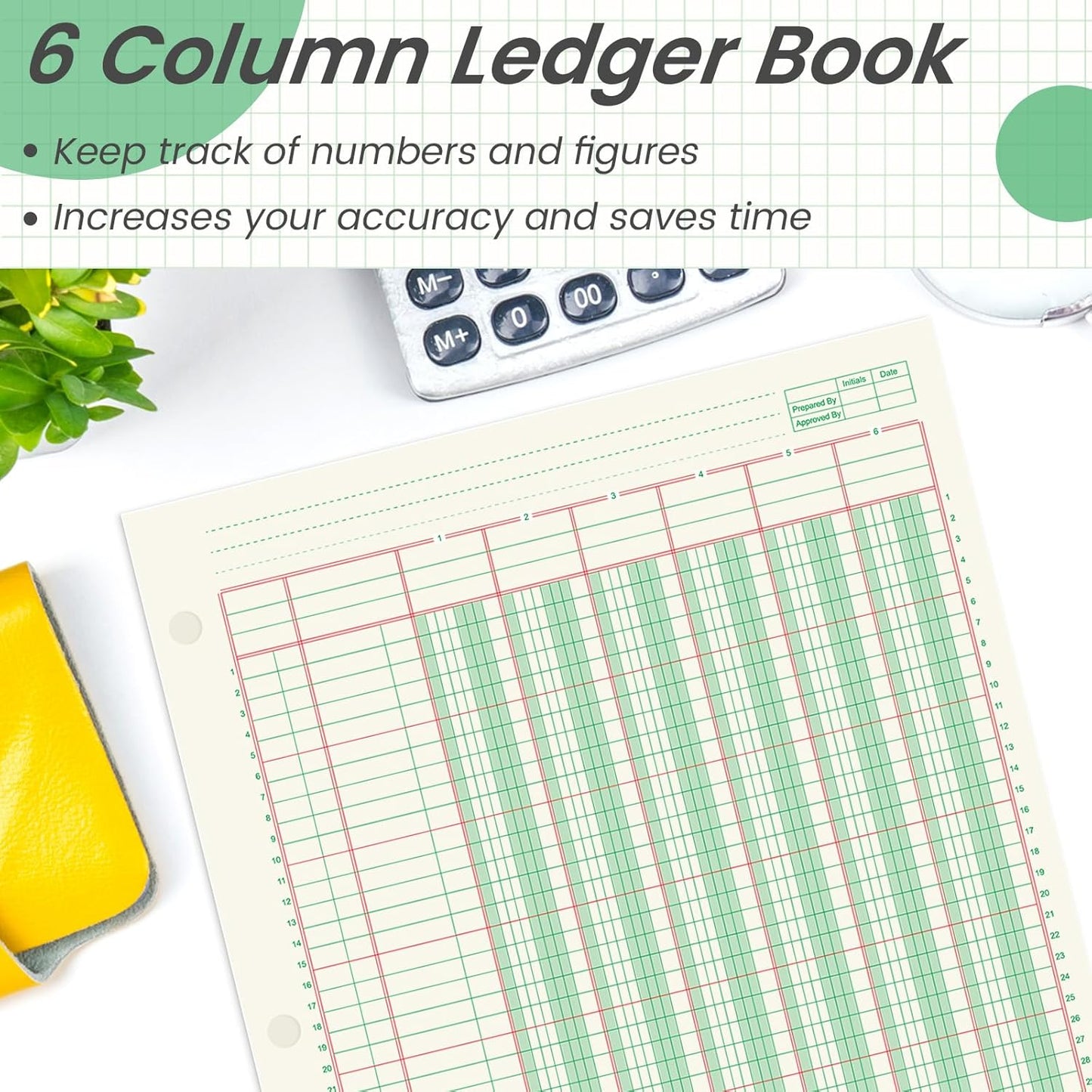 gisgfim 2 Pads 100 Sheets Columnar Analysis Pad 3 Hole Punch Accounting Ledger Book 8-1/2 x 11 Ledger Paper Pad Double Page Format Columnar Pads for Business Bookkeeping & Data(6 Column Ledger)