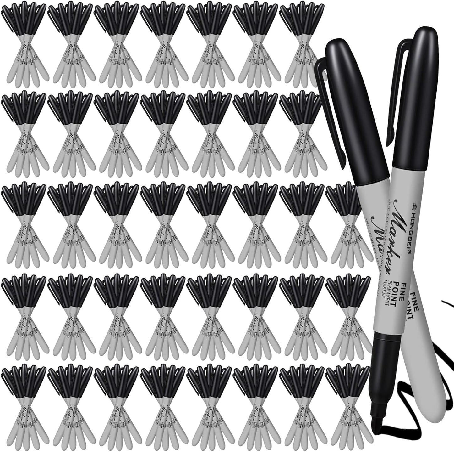 Thenshop 160 Pack Permanent Markers Bulk Black Permanent Marker Set Fine Point Pens Work on Wood, Metal, Stone, Glass