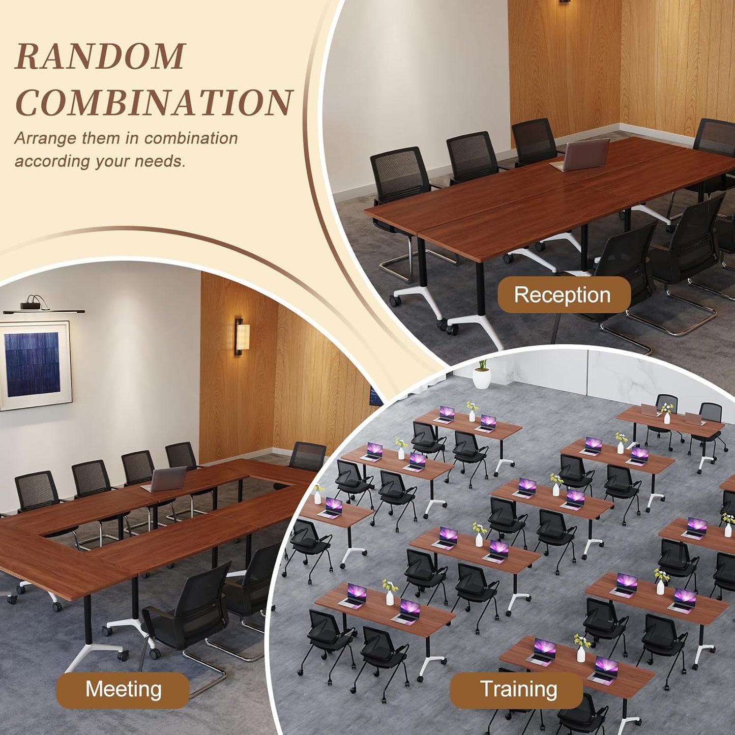 Folding Conference Room Table, Modern Conference Tables with Wheels, Large Rectangular Mobile Training Tables for Office Classroom, Foldable Modular Boardroom Seminar Table (8pack L47.2in)