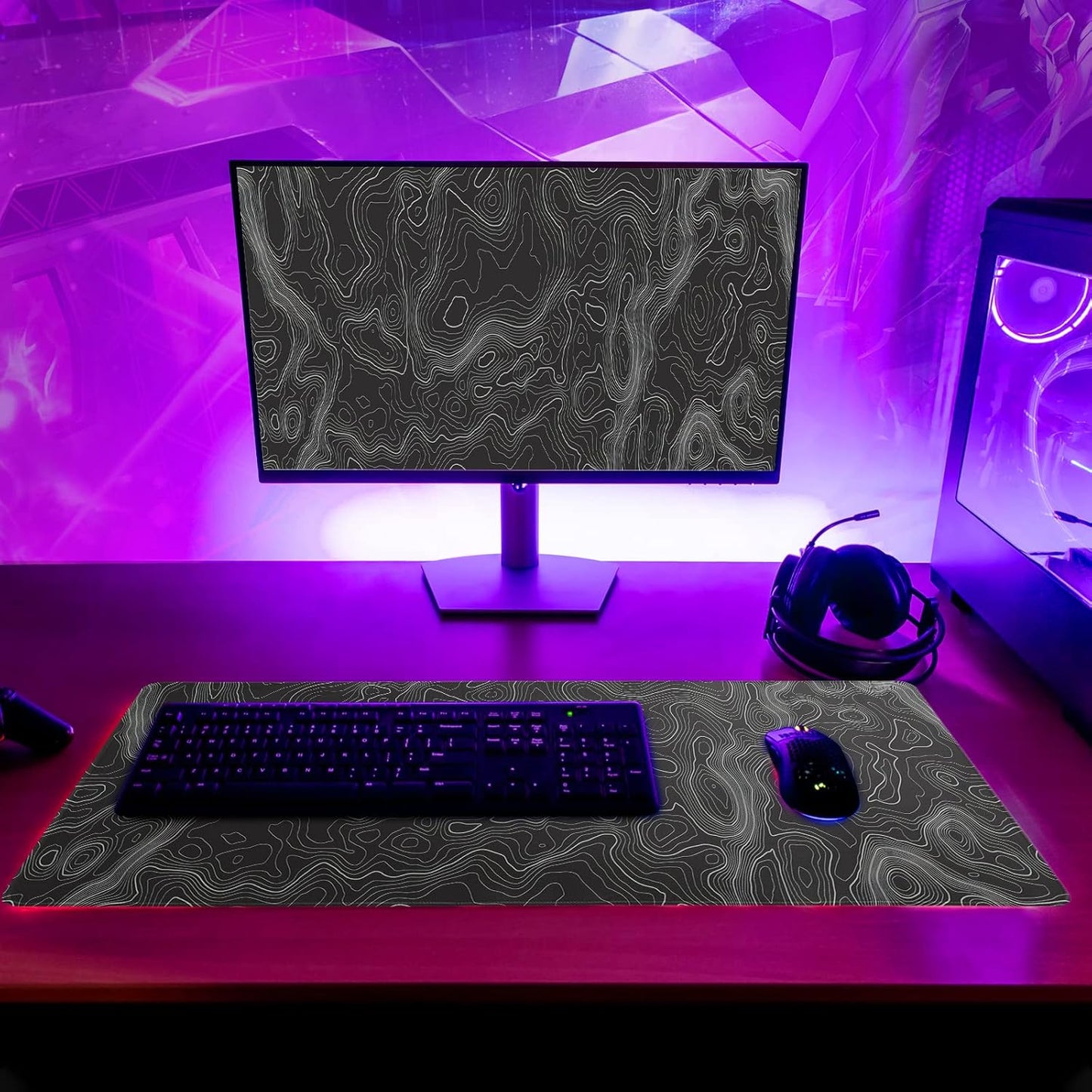 Topographic Contour Extended Big Mouse Pad Large,Gaming Mouse Pad Desk Pad,27.6x11.8 Inch Long Computer Keyboard Mouse Mat Mousepad with 3mm Non-Slip Base and Stitched Edge for Gaming and Office