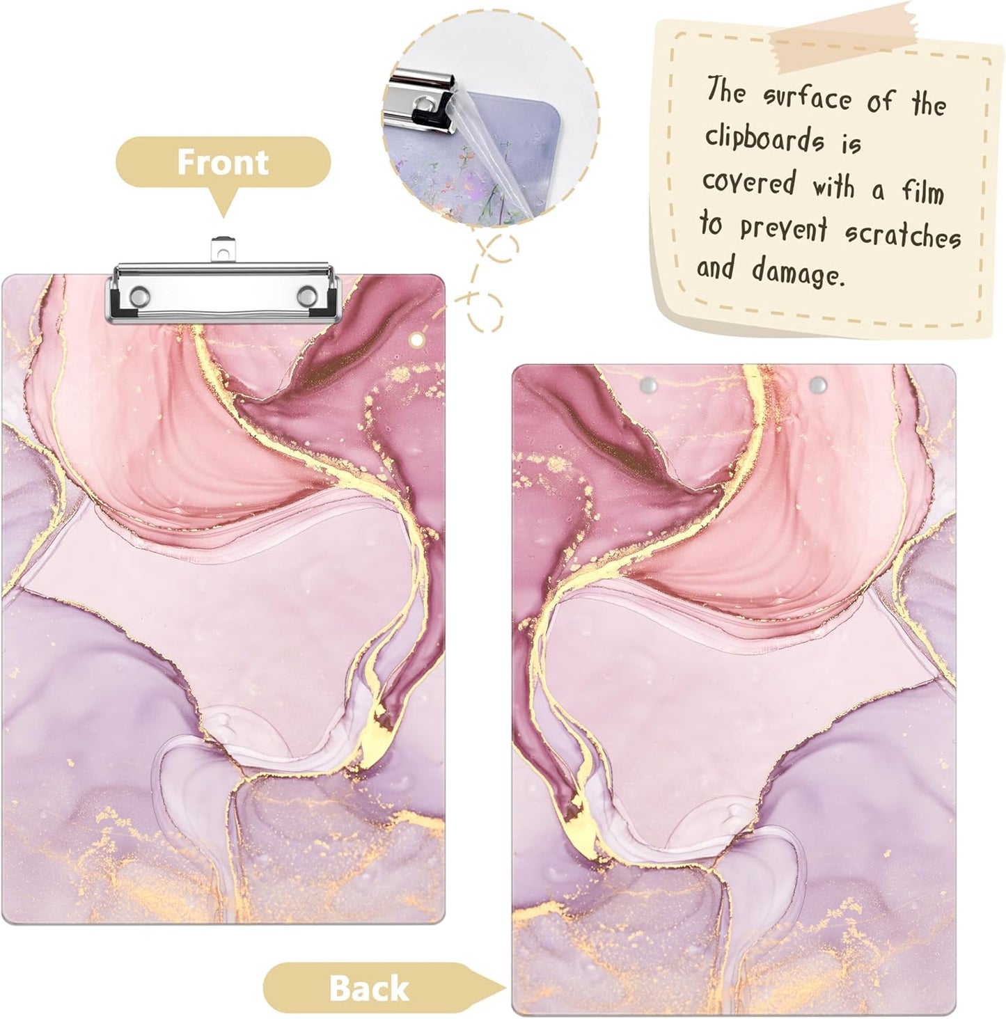 Pink Marble Plastic Clipboards,Decorative Plastic Acrylic Clipboard for Teacher Social Worker Students Office Supplies 8 * 12