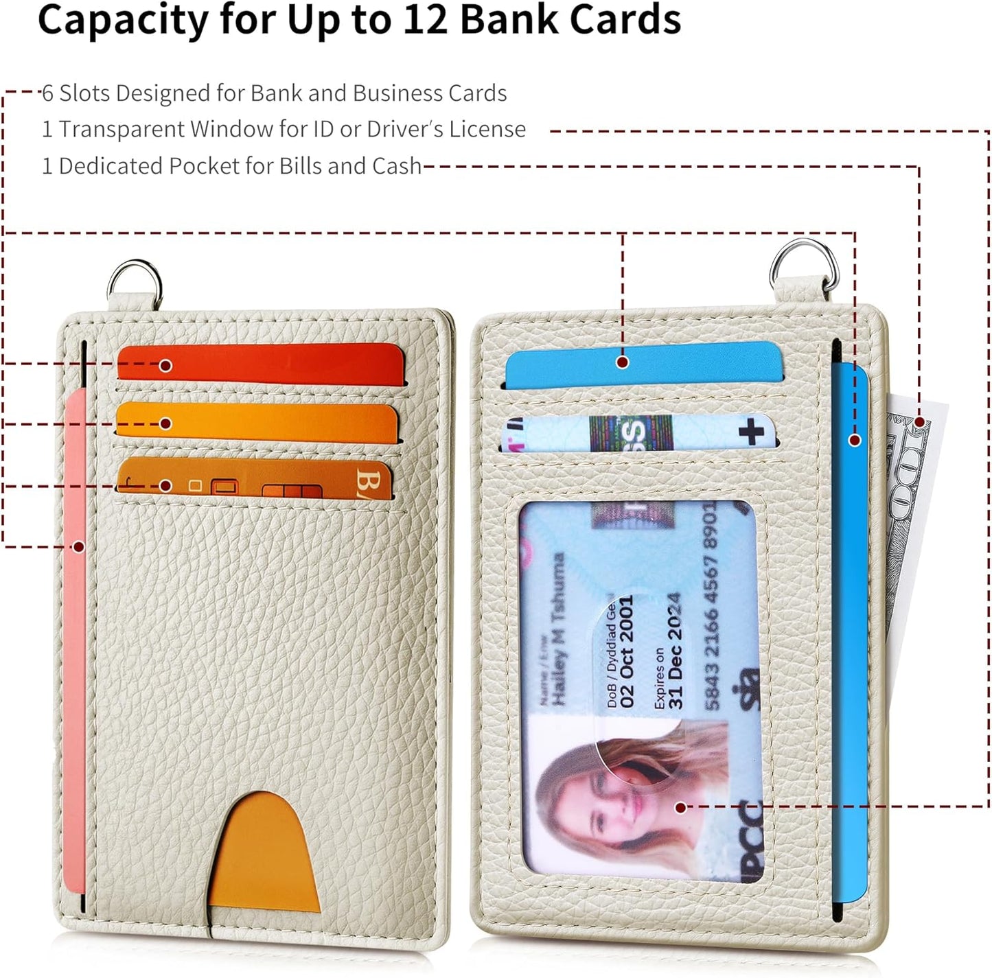 Mayski Slim Wallet, Credit Card Holder for Women, Minimalist Front Pocket RFID Blocking Card Cases, Small Wallet Women Men(Litchi Beige)