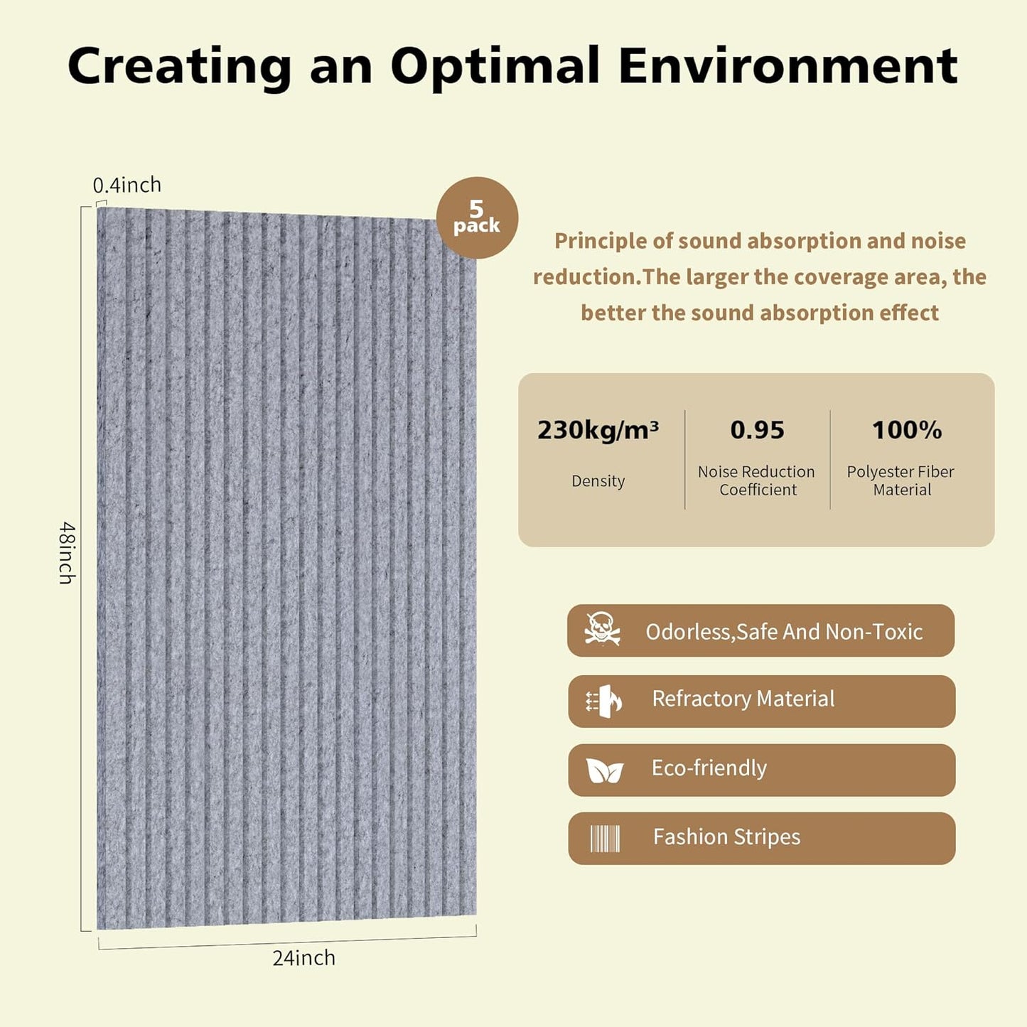 Acoustic Panels,5 Pack Sound Panels Noise Reducing for Walls,48"x24"x0.4" Soundproof Wall Panels,High-Density Acoustic Wall Panels,Decorative Wall Sound Absorbing Panel,Silver Gray