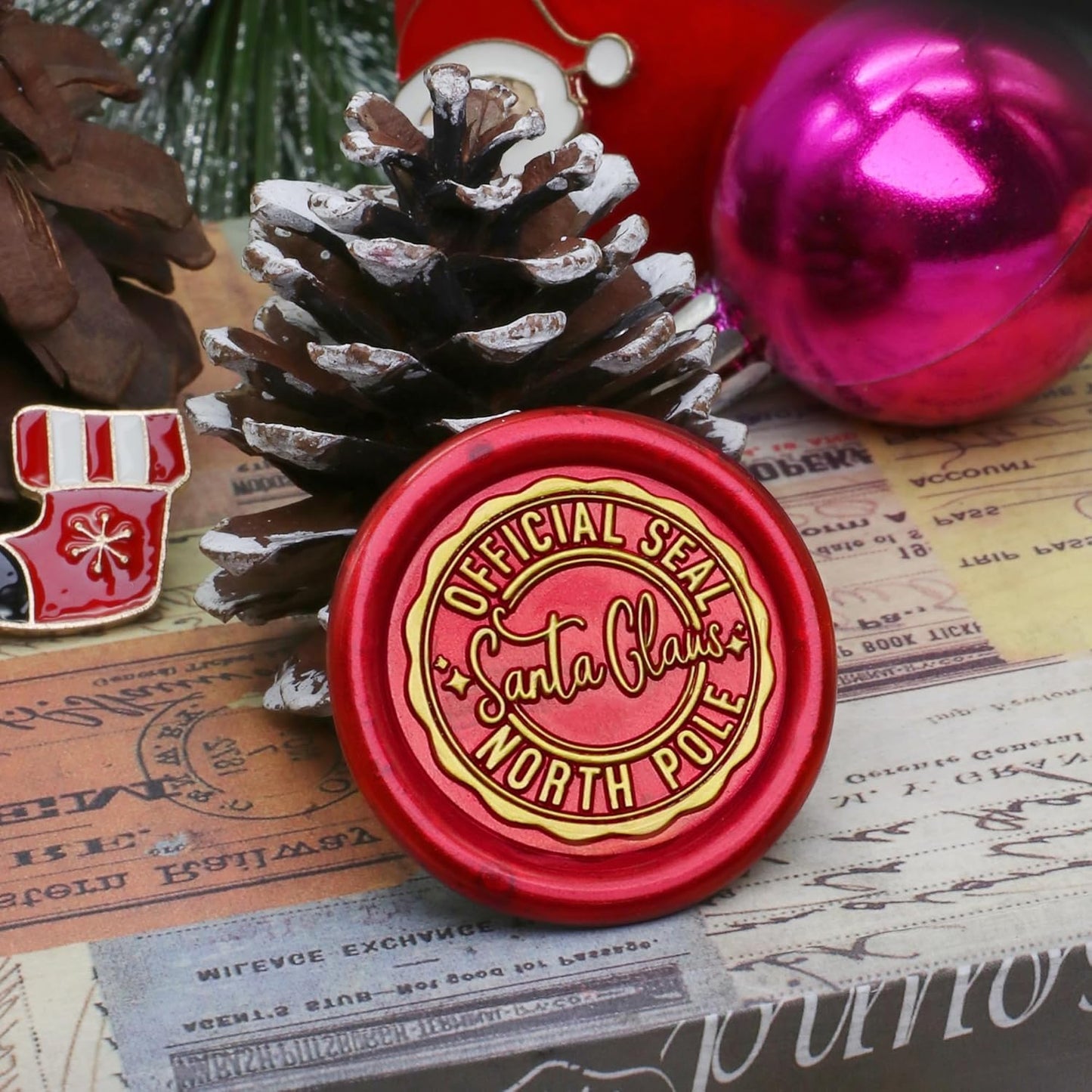 SWANGSA Santa Claus Northpole Official Wax Seal Stamp Kit with 200pcs Sealing Wax Beads, Great for Embellishment of Christmas Cards, Invitations, Wine Packages, Gift Wraps