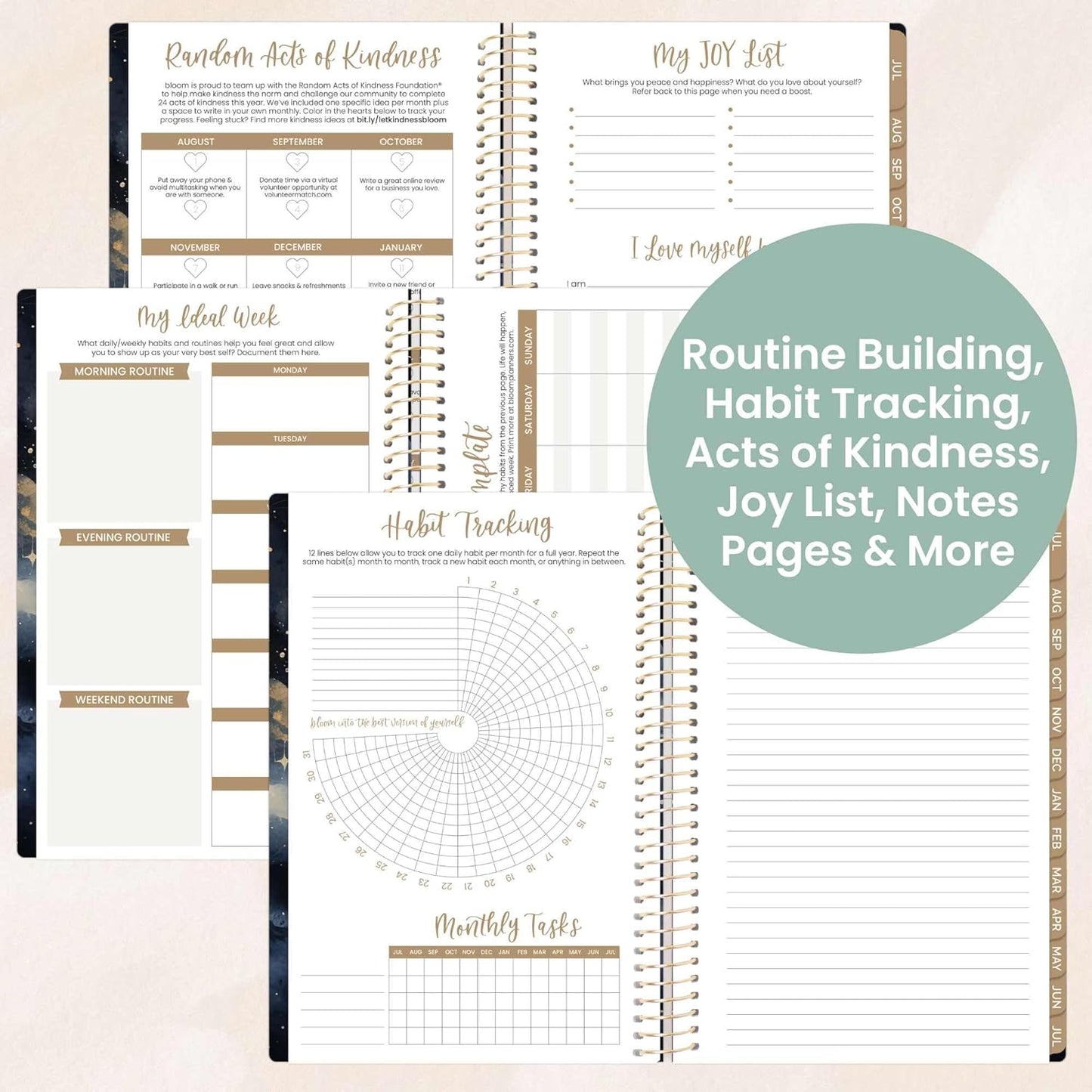 bloom daily planners 2025-2026 Academic Year Daily Planner (July 2025 - July 2026) - A5 Weekly & Monthly Calendar Agenda Organizer Book with Stickers - 5.5" x 8.25" - Midnight Sky