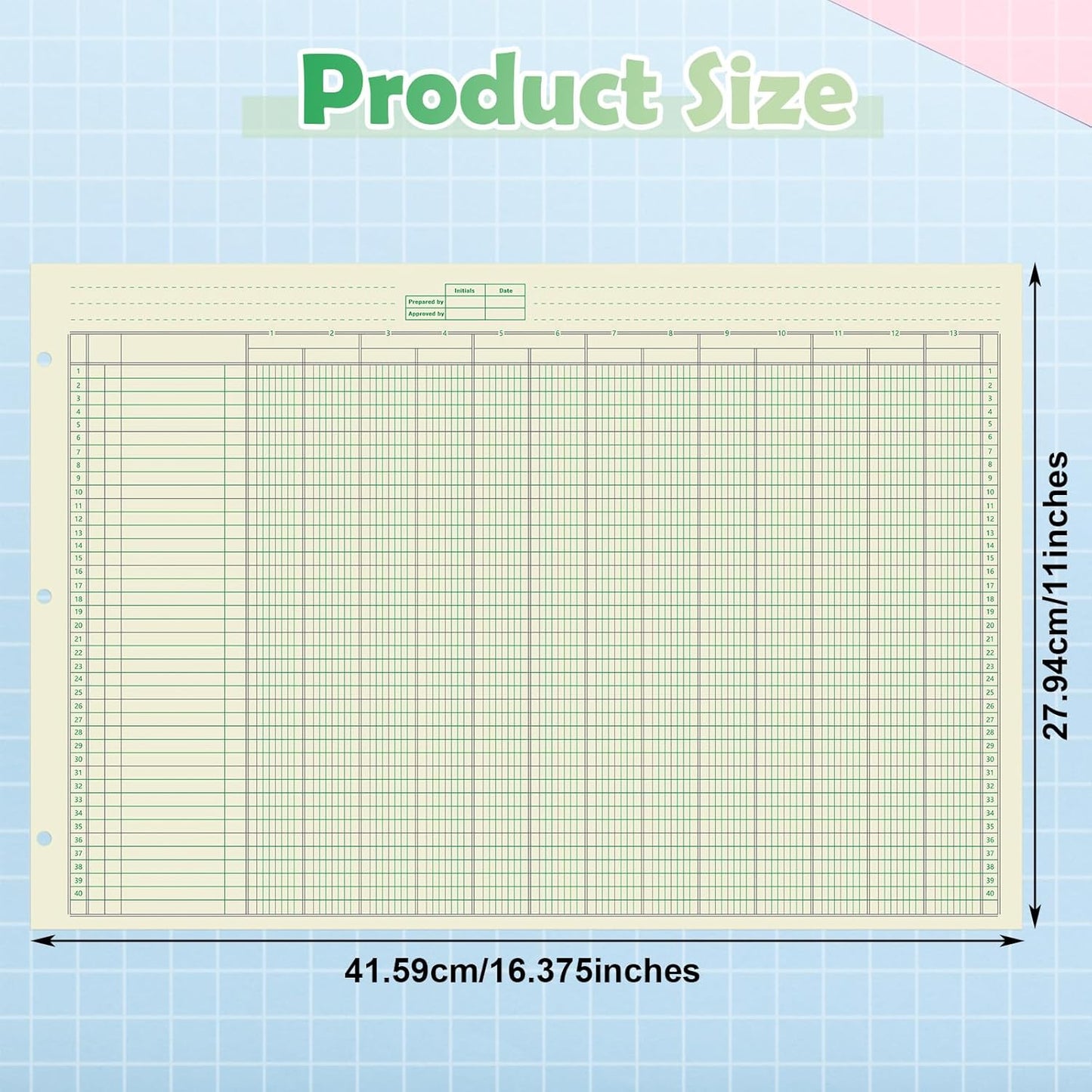 Fulmoon 5 Pack 250 Sheets Ledger Paper Accounting Columnar Pads 3 Hole Analysis Accounting Ledger Book for Business, 50 Sheets/Pack, Single Page Format, Green(16.375 x 11 Inch,13 Columnar)