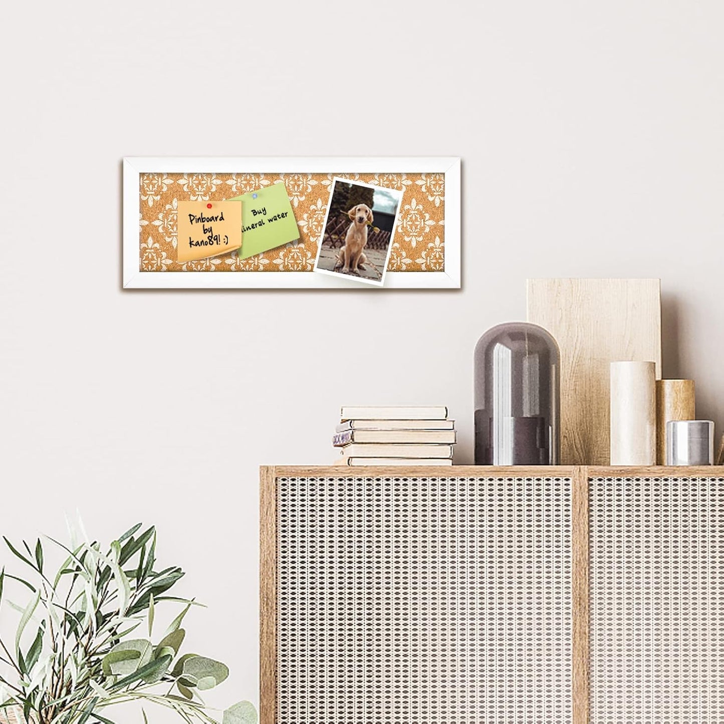 Long Decorative Cork Board for Walls, Bulletin Board with Floral Print, White Framed Pin Board Vision Board for Office School Bedroom and Dorm Room with Pins, Screws(1540,1pc)