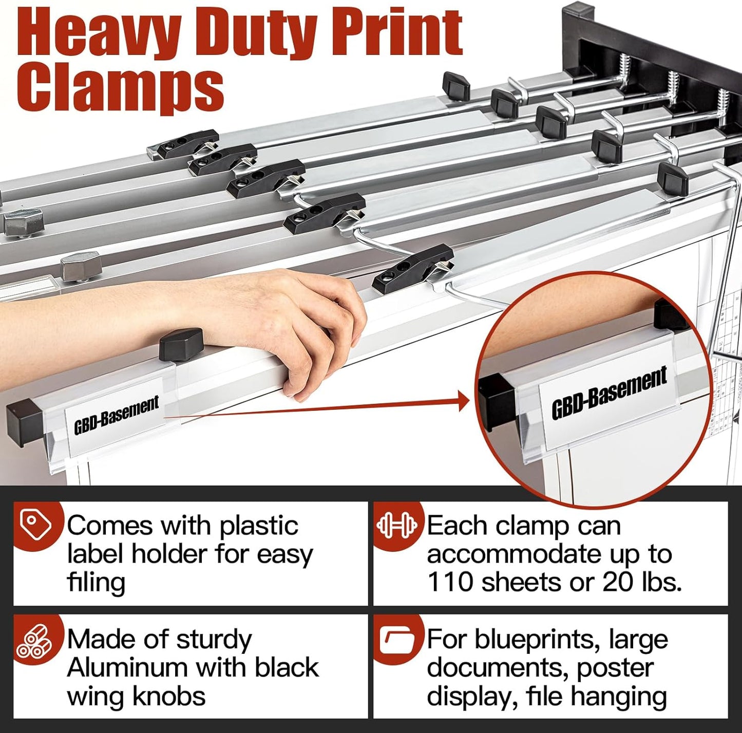Estune Blueprint Hanging Clamps Binding Strips Storage for Construction Paper Poster Plans Drawings Arts (6, 24 Inches)