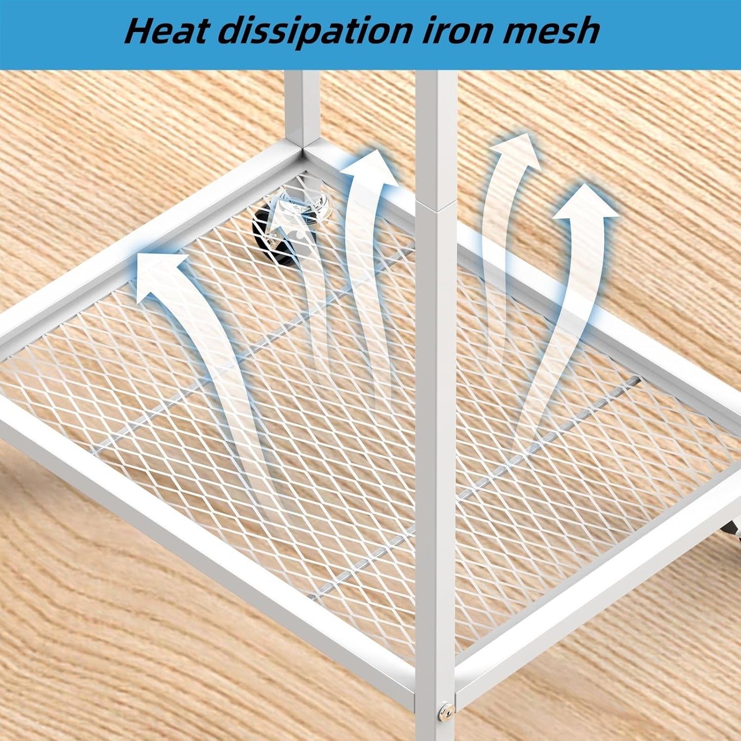 Computer Tower Stand, Adjustable PC Tower Stand CPU Holder Cart with Charge Station and USB Charging Port, 2 Tier Printer Stand with Wood Storage Drawer for Home Office Fax, White