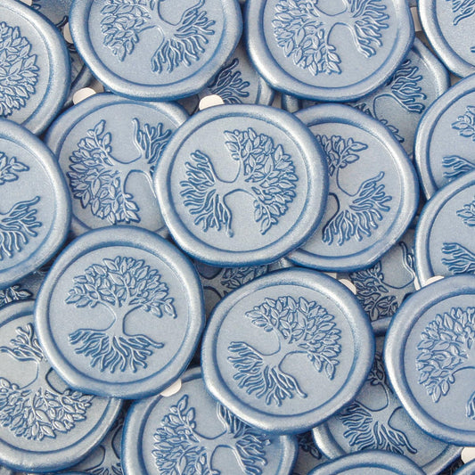 Wax Seal Stickers with Various Seals Patterns, Blue Adhesive Sealing Wax Sticker Set for Wedding Invitations Customize, Envelopes Sealer, Christmas Gift (Life Tree, 60 Pcs)