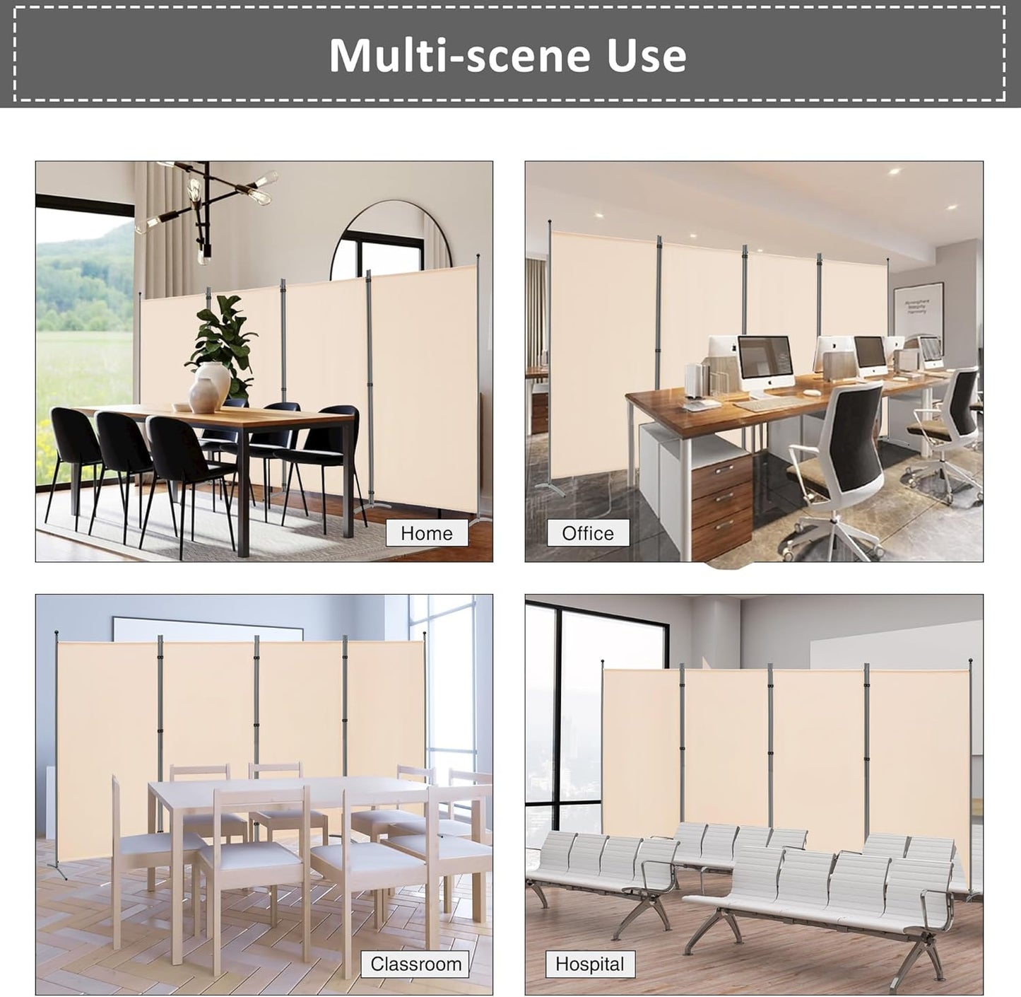 Spurgehom 4 Panel Room Divider Folding Privacy Screen, Freestanding Fabric Partition Portable Room Partition Wall Dividers for Home Office Room Restaurant, 136" W X 72" H (Beige)