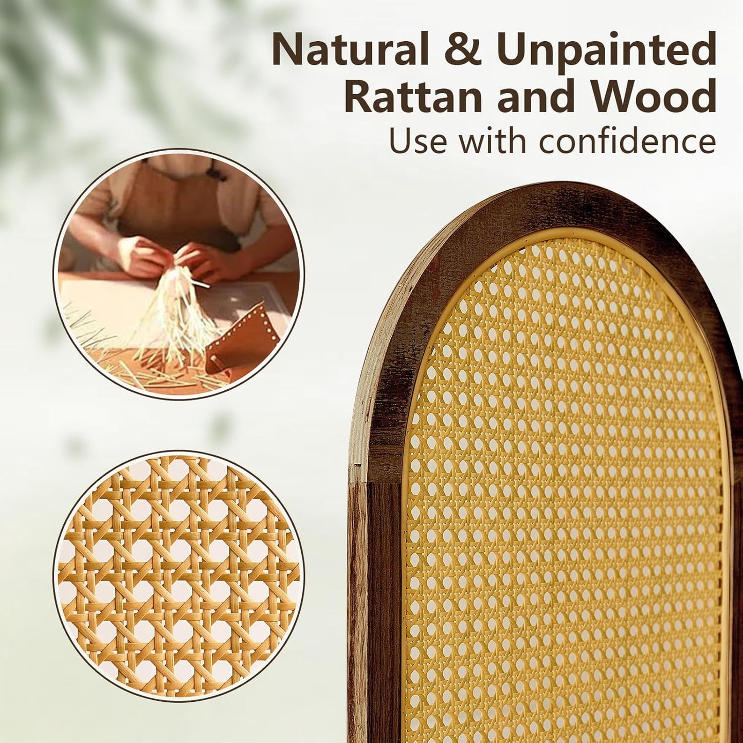 6 Panels Room Dividers and Hand-Woven Rattan Room Divider Wall, Wood Room Divider Folding Privacy Screens for Home Office Bedroom, Brown