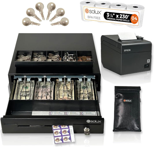 POS Hardware Bundle for Square System - 13" Cash Drawer, Thermal Receipt Printer, POS Systems for Small Business - Cash Register With Receipt Paper and Printer