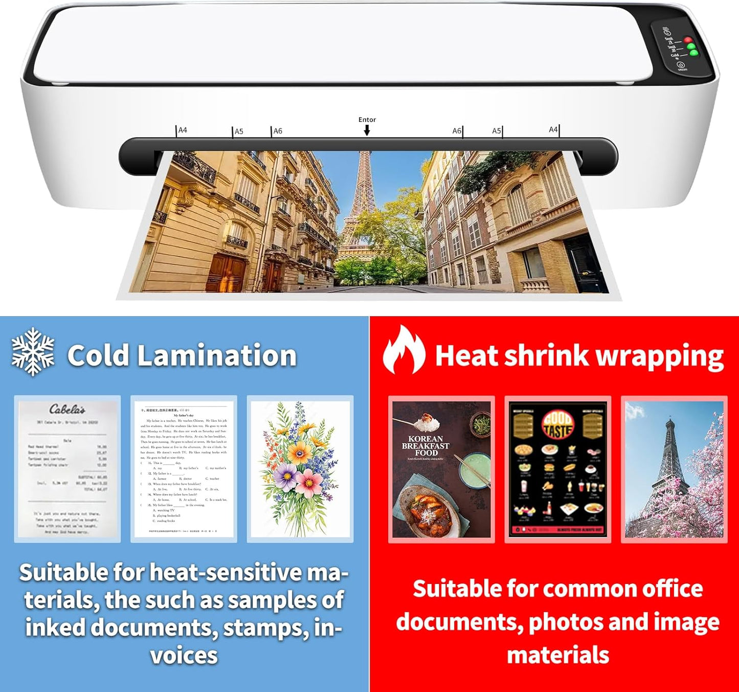 9 Inch Laminator Machine for Documents and Photos, 6 in1 A4 Thermal Laminator Machine with Never Jam Technology, 12 Laminating Sheets, 5 Mil Thick, Use for Home Office School