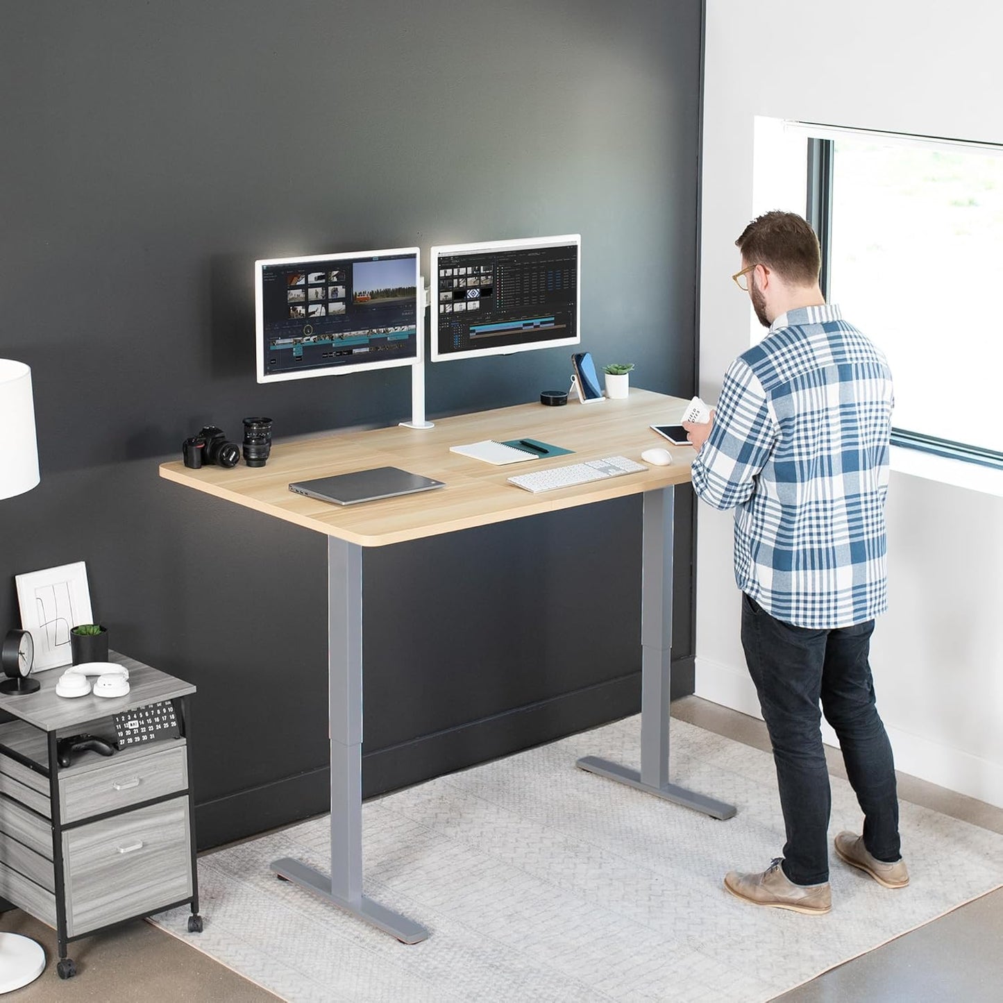 VIVO Electric 71 x 36 in Standing Desk, Memory Height Adjustment, 1B Series, Light Wood Top Gray Frame, DESK-KIT-1G7C-36
