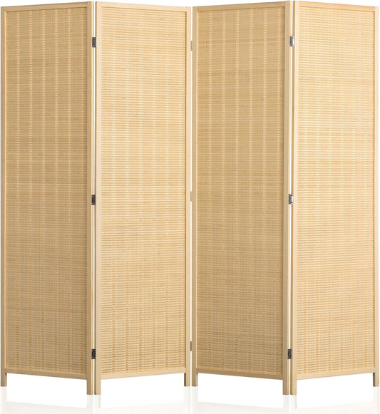 WelFurGeer 4 Panel Bamboo Room Divider, Folding Privacy Screen for Room Separation, Natural Wood Room Partitions and Dividers, Patio Privacy Panels, Decorative Wall Divider for Home, Office, Studio