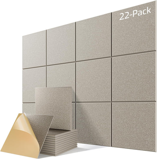 22 Pack Self-Adhesive Acoustic Panels, 12" X 12" X 0.4" High-Density Sound Proof Foam Panels for Walls, Soundproof Wall Panels for Home & Office (Camel)
