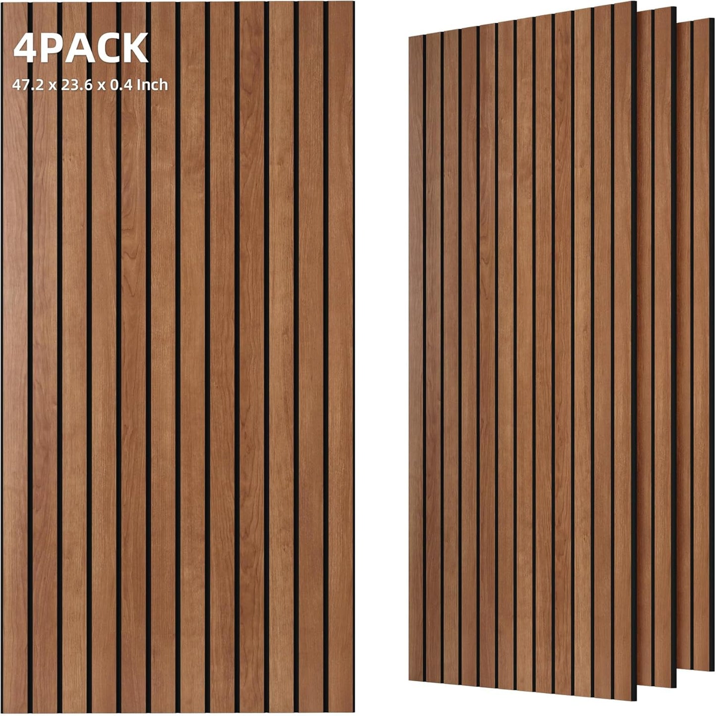 TO-TH Wood-Look Acoustic Panel, 4 Pack 47.2” x 23.6” Soundproof Wall Panels, Decorative Sound Absorbers Large Acoustic Panels for Home, Office, Basement, Cherry