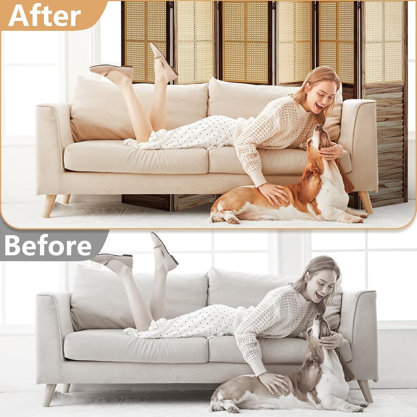 6 Panel Rattan Room Divider Panel, 5.6Ft Partitions and Dividers, Louvered Partition Divider, Room Dividers Screen, Solid Wood Frame, Folding Screen, Bedroom, Family Room, Dark Brown