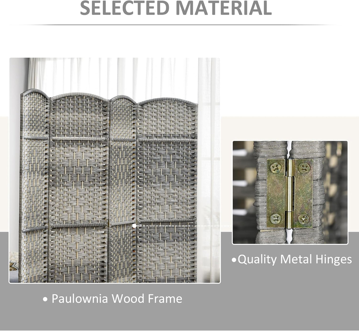 HOMCOM 6 Panel Room Divider, 6' Tall Folding Privacy Screen, Hand-Woven Freestanding Wall Partition for Home Office, Bedroom, Mixed Gray