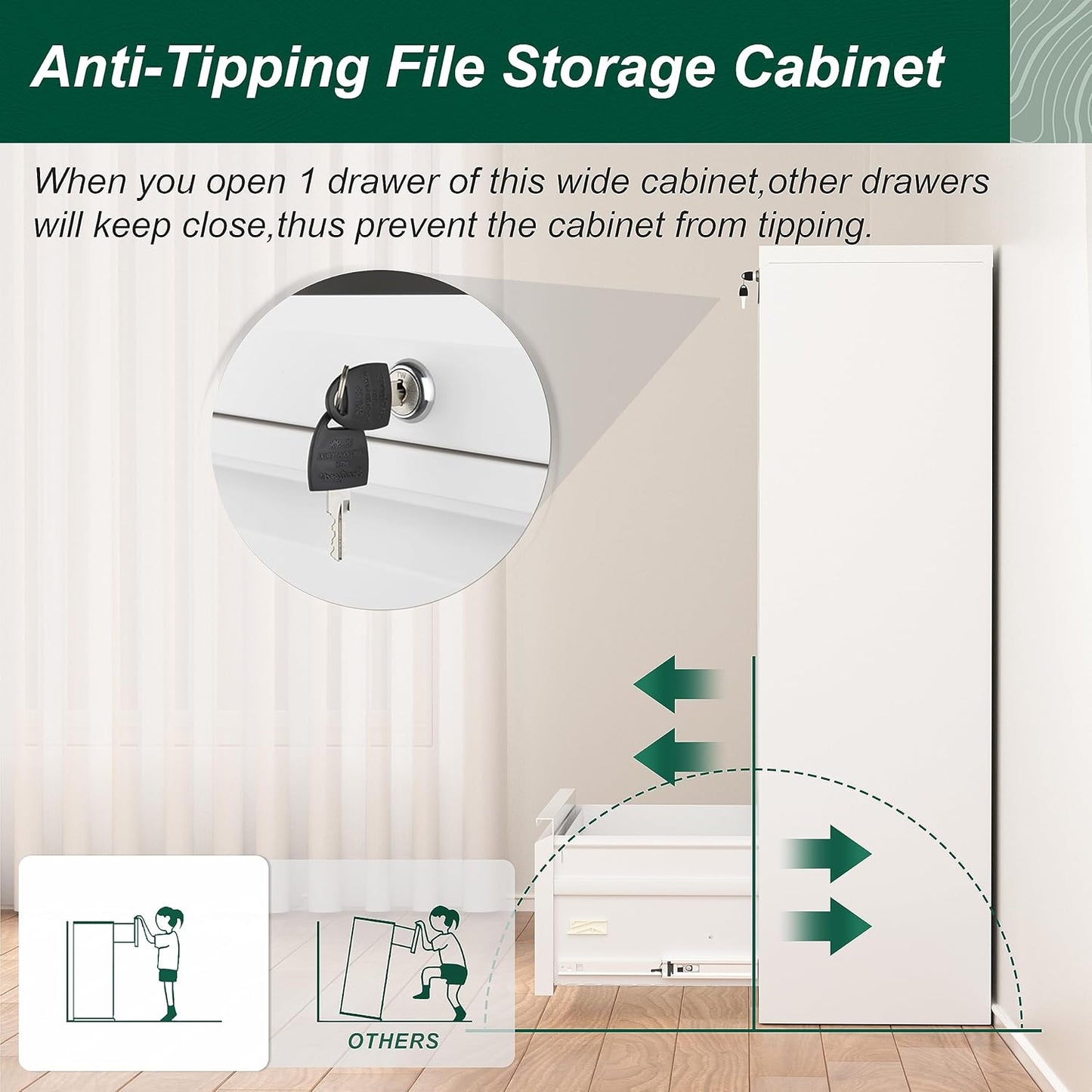 Superday Lateral File Cabinet 4 Drawer, Filing Cabinets with Lock, Large Deep Locking Metal File Cabinets Two Drawer Filing Cabinet for Home Office/Legal/Letter/A4/F4(White)