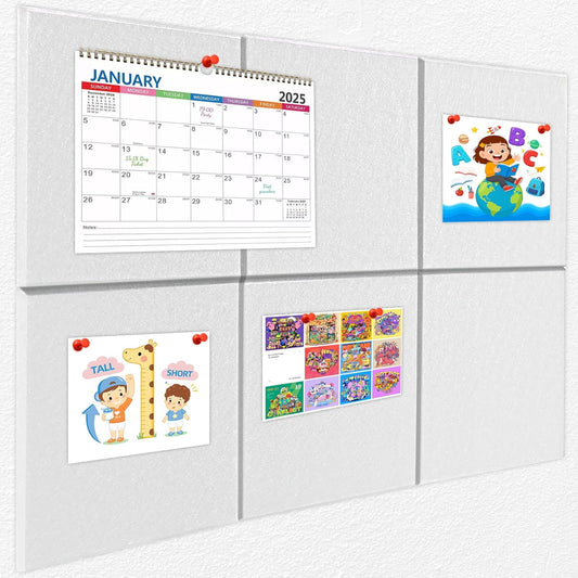 Large Bulletin Cork Boards for Walls 36" x 24", White Bulletin Board for Office, 6 Pack Cork Felt Boards Tiles for Classroom Decor, Pin Board with Pushpins, Office Essentials