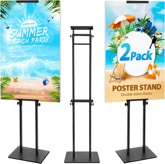 2Pack Poster Stand for Display, Heavy Duty Floor Standing Sign Holder, Double-Sided Poster Board Stand, Adjustable Height Up to 80 inch, Outdoor Banner Stand for Board & Foam Display, Black