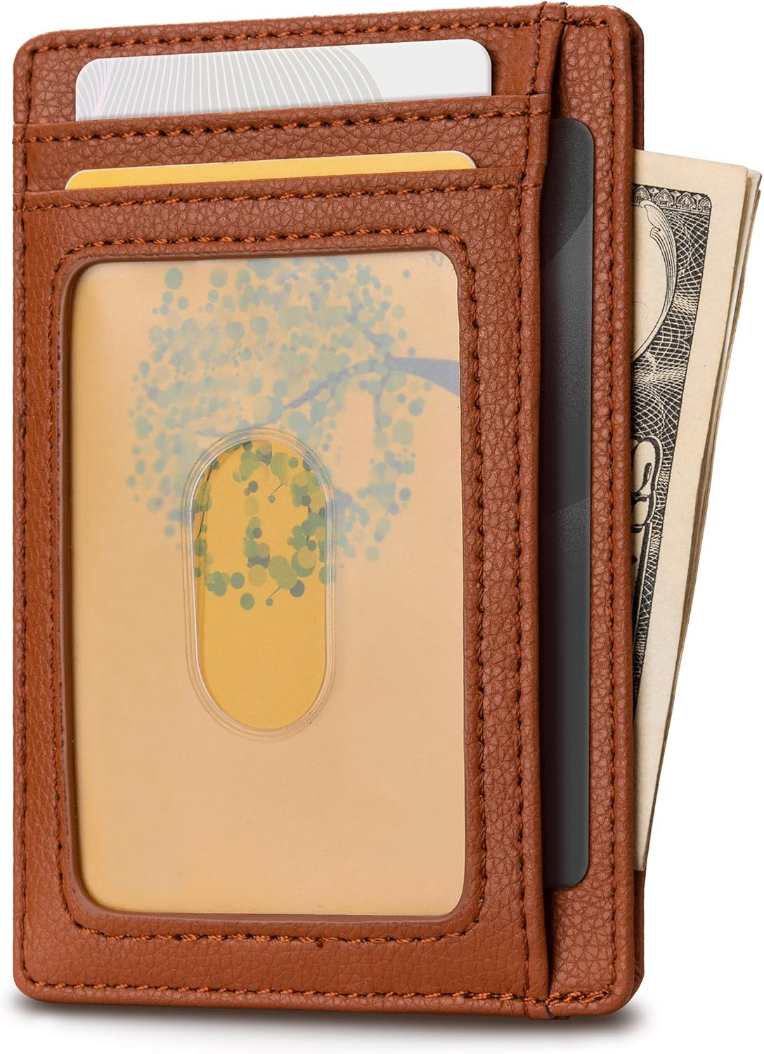 Buffway Slim Minimalist Front Pocket RFID Blocking Leather Wallets for Men and Women - Lichee Light Brown