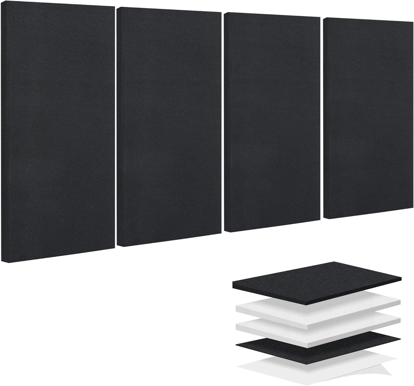 BUBOS 4 PCS Acoustic Panels,23.6''x11.8'' Fabric Soundproof Wall Panels,Self-adhesive Sound Absorbing Panels for Studios, Office, Home Theater,Fabric-Clad Black