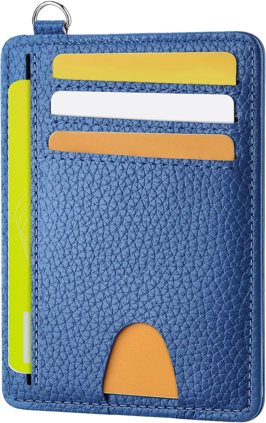 Mayski Slim Wallet, Credit Card Holder for Women, Minimalist Front Pocket RFID Blocking Card Cases, Small Wallet Women Men(Litchi Ocean Blue)