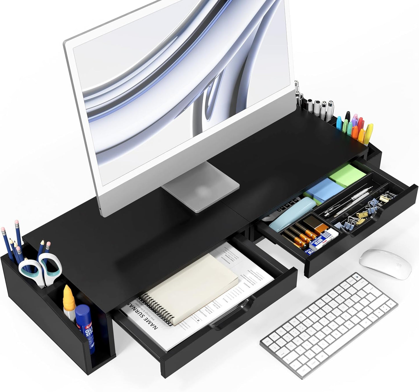 Simple Houseware Desk Dual Monitor Stand Riser with Pull-Out Drawers, Black