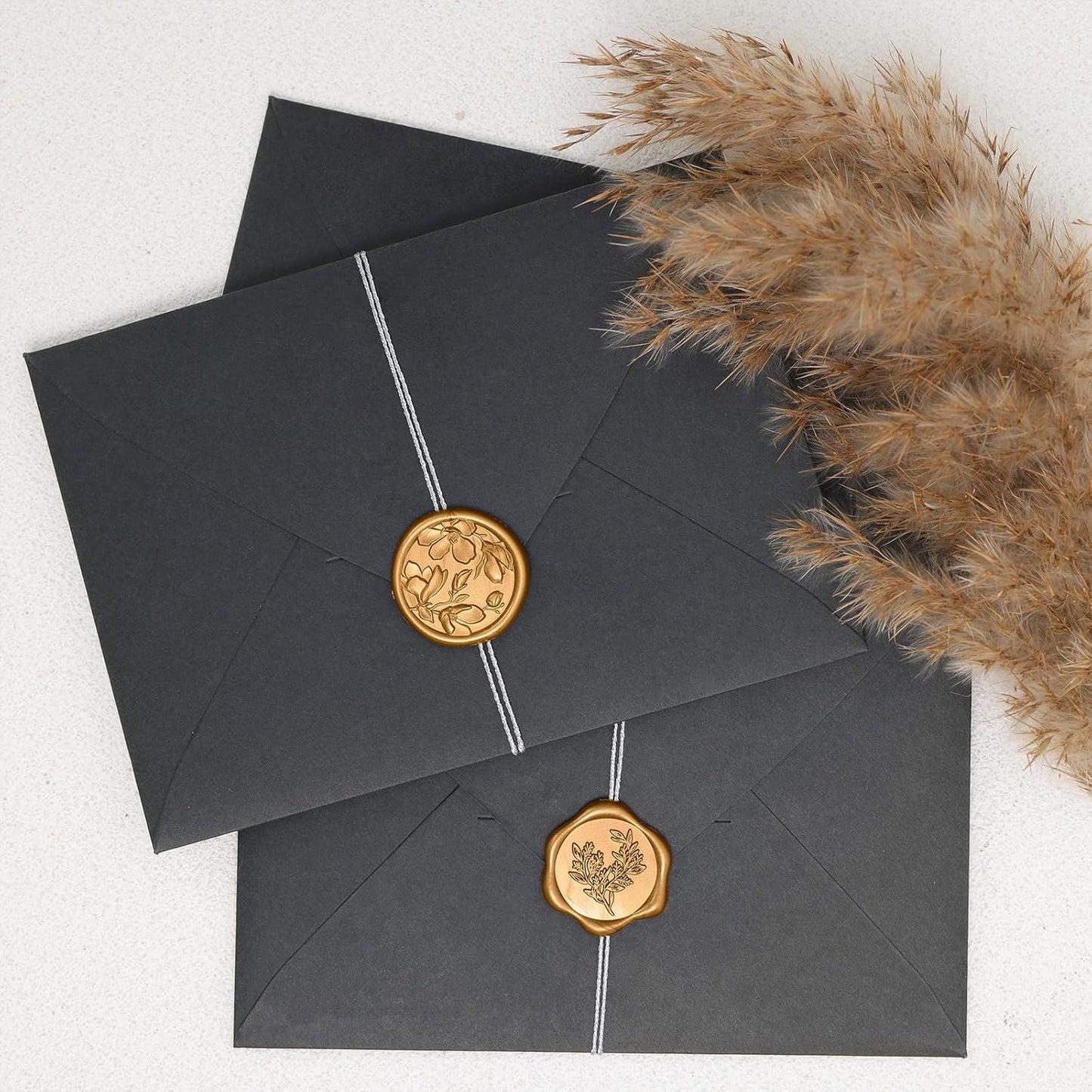 UNIQOOO Wax Seal Stickers - (3 Designs in 1 Pack) Wedding Invitation Envelope Seal Stickers, 60 Pcs Self-Adhesive Stickers, Perfect for Invitation, Christmas, Gift Wrapping (Anti Gold)