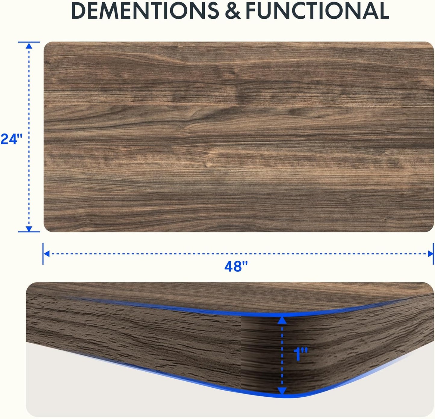 FLEXISPOT EN2 Whole-Piece Standing Desk with Clamp Power Strip, 48 x 24 Electric Stand Up Height Adjustable Desk with Cable Management (Black Frame + 48" Black Walnut Desktop, 2 Packages)