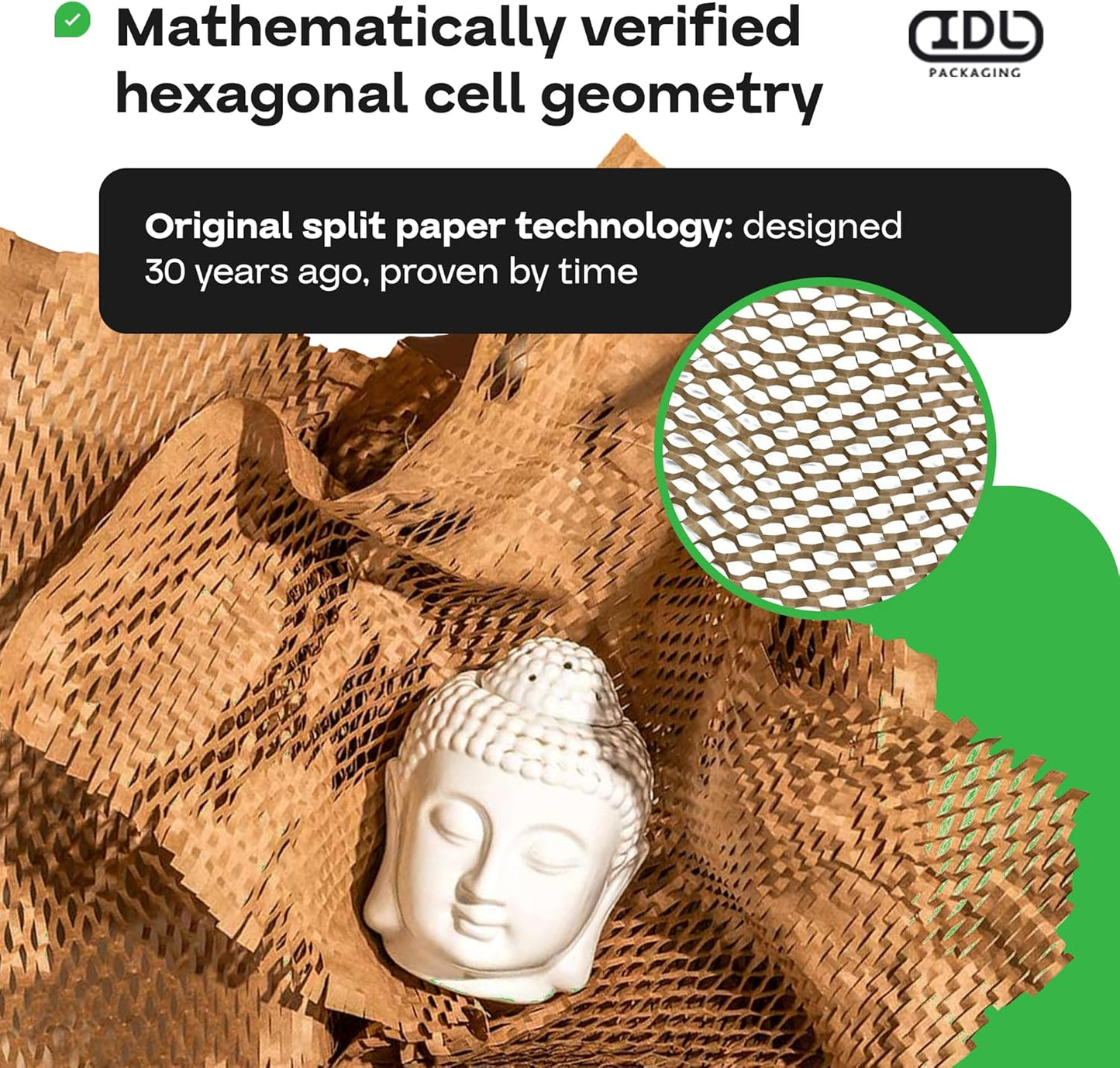 IDL Packaging HexaFil Honeycomb Packing Kraft Paper 15" x 20400" (1700 ft) in Self-Dispensed Box - Patented Cushioning Box Filler for Void Filling, Moving, Shipping - Alternative to Bubble Plastic