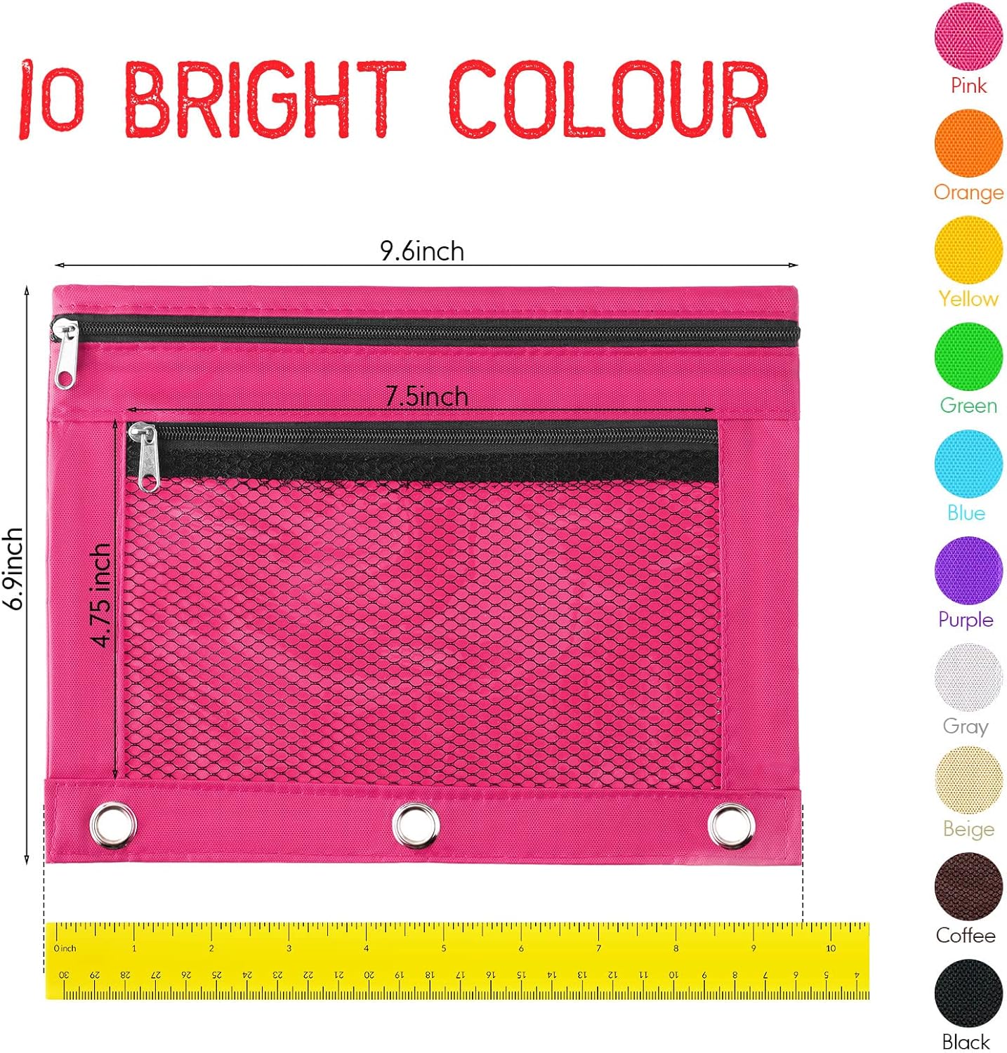 60 Pack Pencil Pouch 3 Ring Zipper Pencil Pouches Case Binder Cosmetic Bag 420d PVC Clear Film Pencil Case Kawaii Office Supplies Double Zip Zipper Pouch (Multi Color)