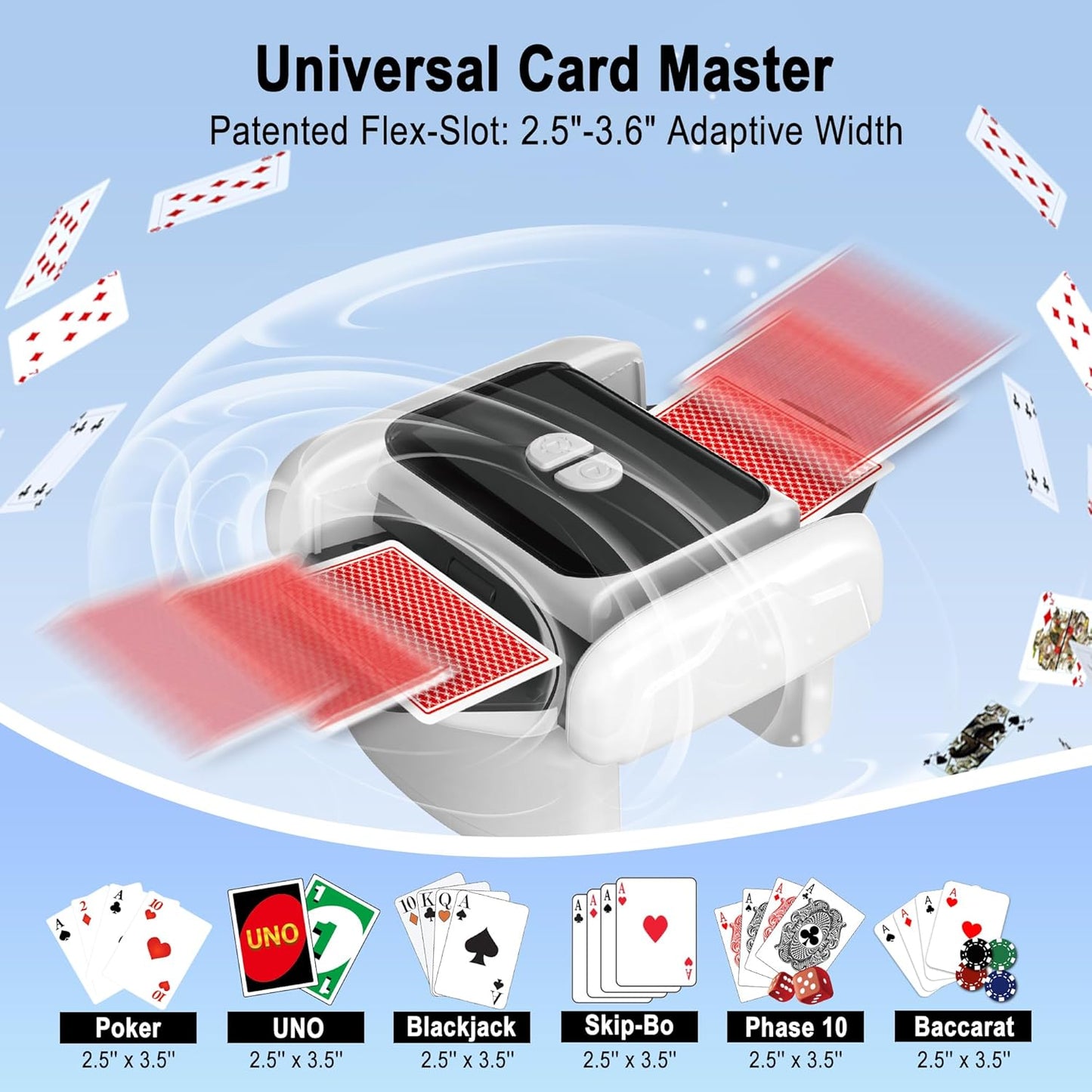 Automatic Card Shuffler Machine with 2 Decks - One-Press AUTO & Manual Mode | Rechargeable Low Noise Electric Poker Card Shuffler for 1-2 Decks | Portable UNO Shuffler, Blackjack, Skip-Bo