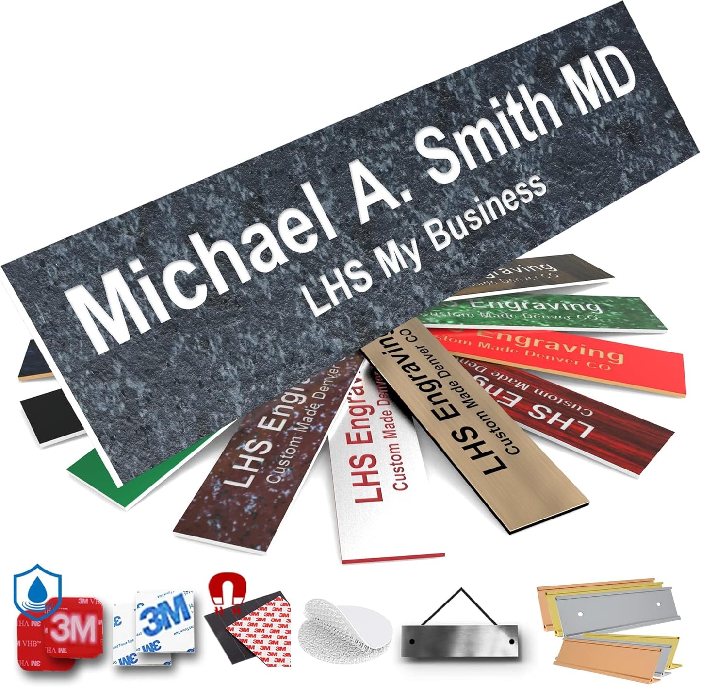 Engraved Door Signs for Office Personalized Mojave Plastic Door Plaque White Letters - Made in USA 2x10 N8