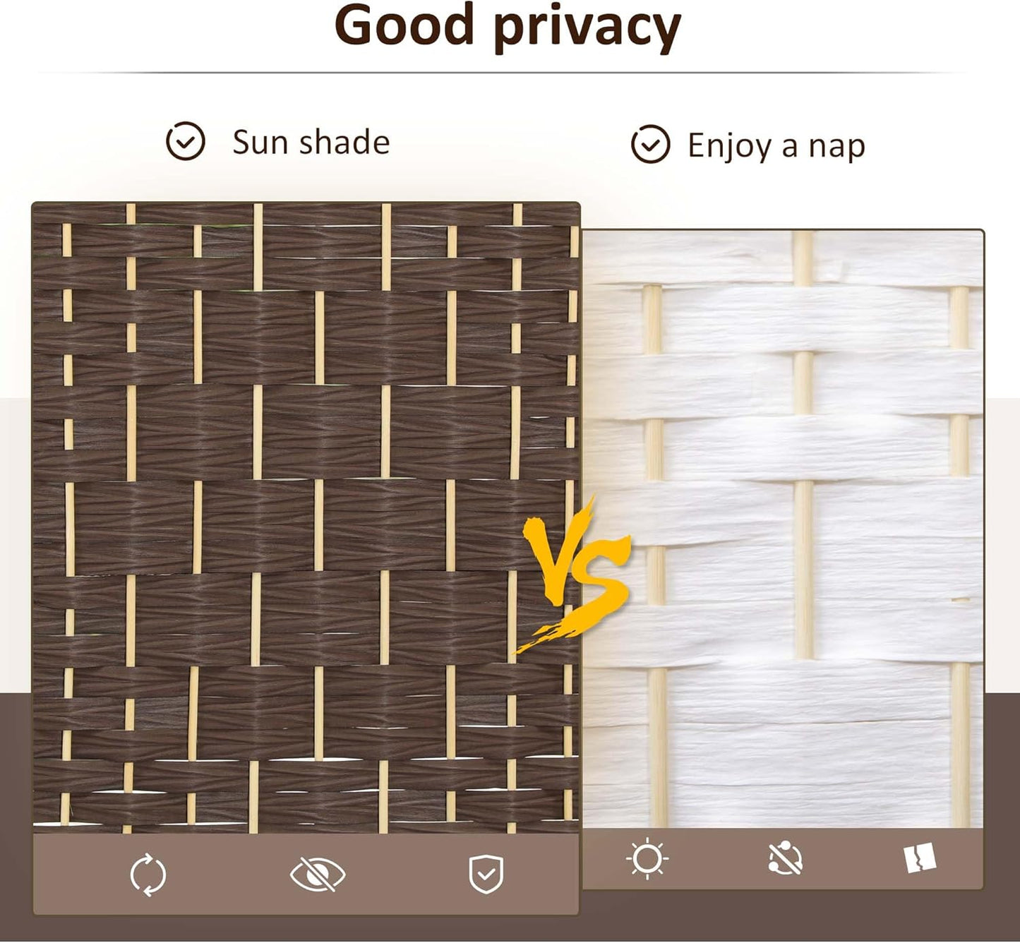 HOMCOM 4 Panel Room Divider, 6' Tall Folding Privacy Screen, Hand-Woven Freestanding Wall Partition for Home Office, Bedroom, Brown