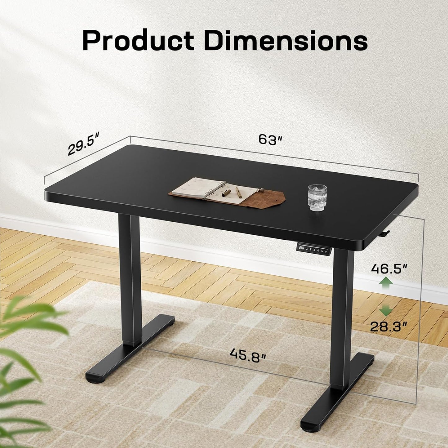 Marsail 63 x 30 Electric Standing Desk with One-Piece Desktop, Sit Stand Desk with Thickened Tabletop, Height Adjustable Stand Up Desk with Cable Management for Home Office(Frame+Desktop, 2 Packages)