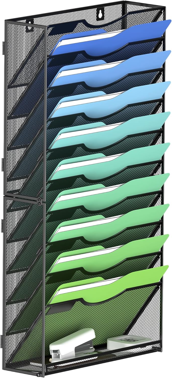 Kuntine.B Wall File Organizer Office Hanging Magazine Holder Wall File Organizer for Office Home (Black, 11 Tier)