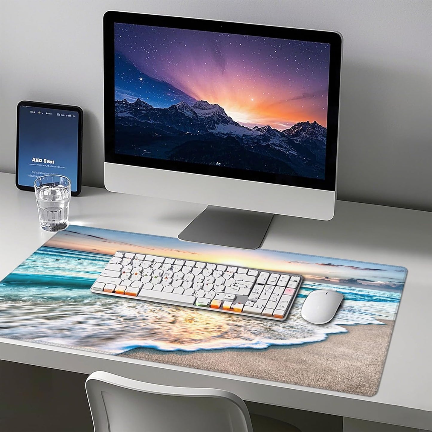 Mouse Pad with Beach View – Sunrise Scenery Desk Pad – Portable Computer Mousepad – Gaming, Office, Waterproof, Non-Slip, Stitched Edges 35.5 x 15.7inches x 3mm